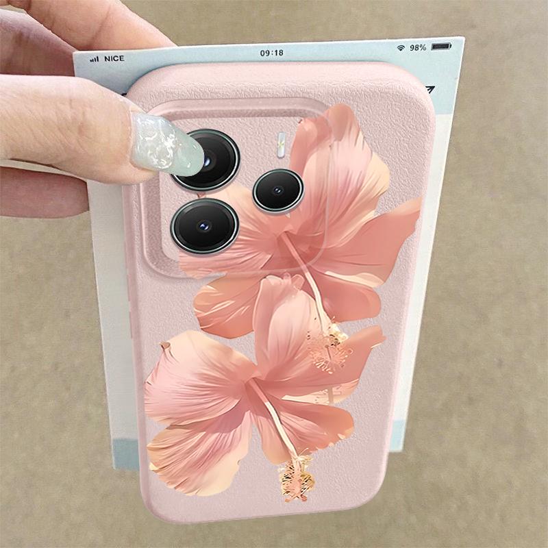 Чехол с узором розовых цветков гибискуса для Xiaomi Redmi Note 14 Pro 5G Funda Redmi Note 13 12 11 Pro 5G 4G с текстурой кожи силиконовая накладка