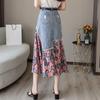 Floral Skirts Womens Medieval Pleated Long Goth Skirt A-LINE Irregular Denim Spliced Chiffon Jean Beach Maxi Skirt Y2k Summer