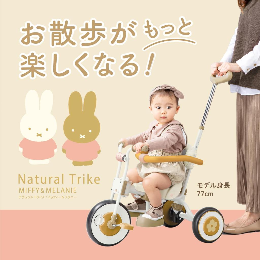 Трехколесный велосипед Ides Natural Trike с подставкой для ног, толкателем и защитной дугой для детей и малышей [официальный] Шаг, (Миффи)