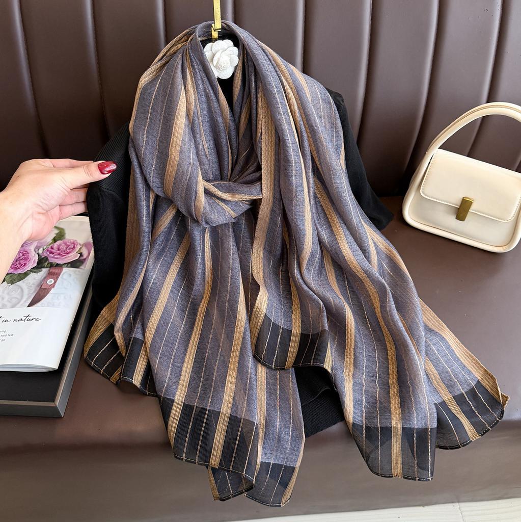 Бренд Женский шелковый шарф Женский полосатый Фуляр Женский Пашмина Шали и накидки Большого размера Шарфы Пляжное полотенце Бандана Мусульманский хиджаб