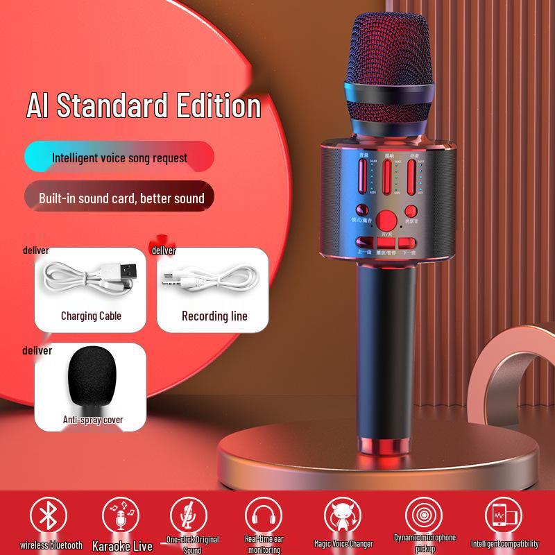 Wireless Bluetooth K-Song Microphone & Speaker with Built-in Sound Card for TV and Mobile