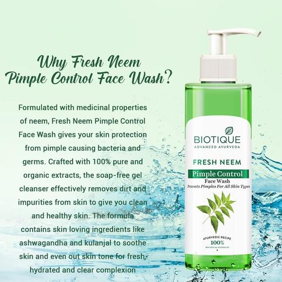 Biotique Fresh Neem Pimple Control Face Wash| Ayurvedic |100% Botanical Extracts| Suitable for All Skin Types | 200mL