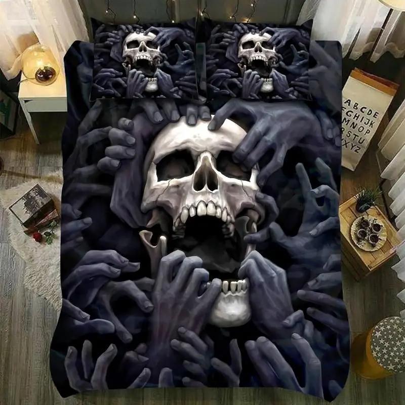 Комплект пододеяльника Skull Chevalier размера King, постельное белье с ужасным скелетом, покрывало на День мертвых, 2/3 предмета для мальчиков, мужчин, подарки