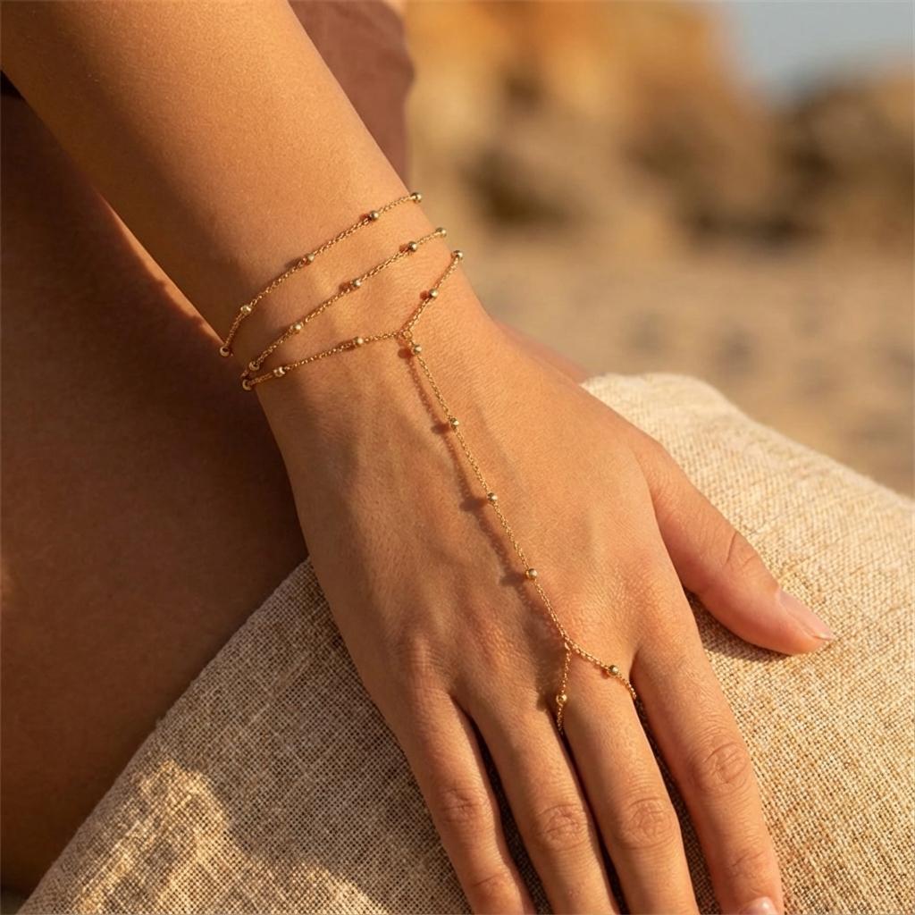 Dainty Boho Satellite Bead Finger Bracelet for Women Sexy Gold Color Hand Harness Chain Minimalist Valentine Summer Jewelry Gift