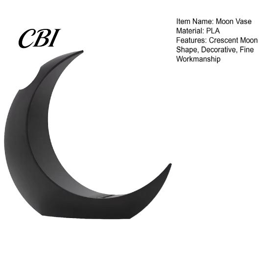 Black And White Vase 3D Printed Moon Flower Vase, Modern Crescent Decorative Dried Holder Container for Living Room Table Centerpiece Decor