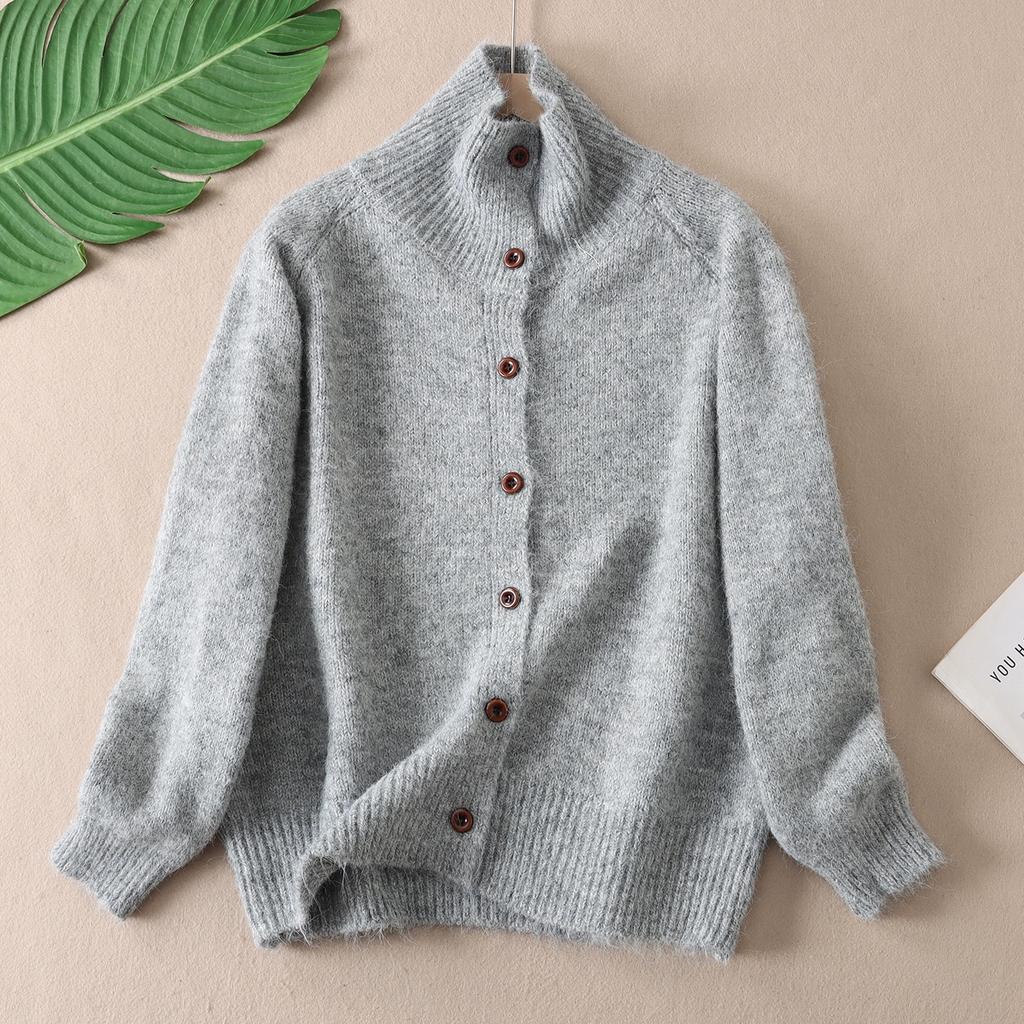 Dimanaf 2025 Sweaters Buttons Turtleneck Solid Cardigan Red Autumn Women Knitting Loose