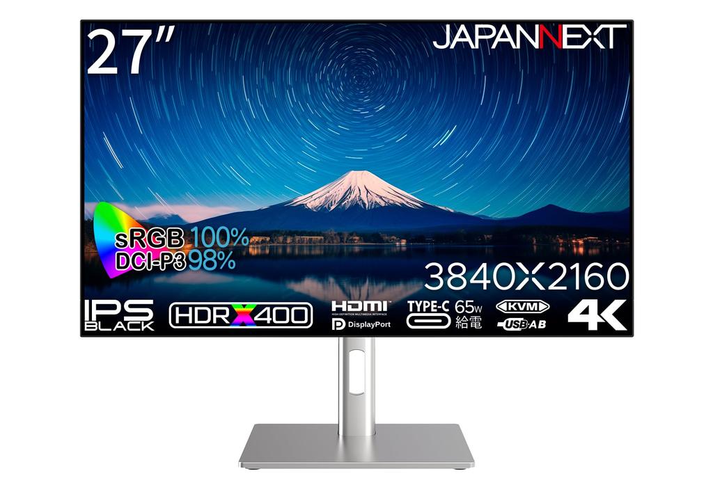 JAPANNEXT Monitor 4K UHD 3840x2160 Resolution IPS BLACK Display Light 27-inch (KVM/HDMI/DisplayPort/Built-in speaker/Height adjustment/Rotation