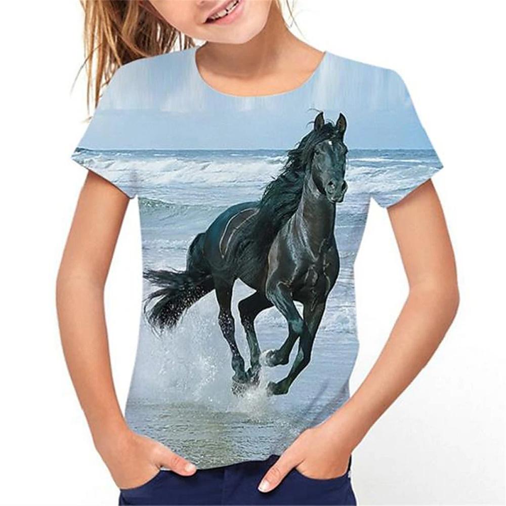 Детская одежда, футболка с изображением лошади для девочек, 19 цветов, одежда для маленьких мальчиков, 3d футболка для мальчиков, детская футболка для детей от 9 до 12 лет, корейская