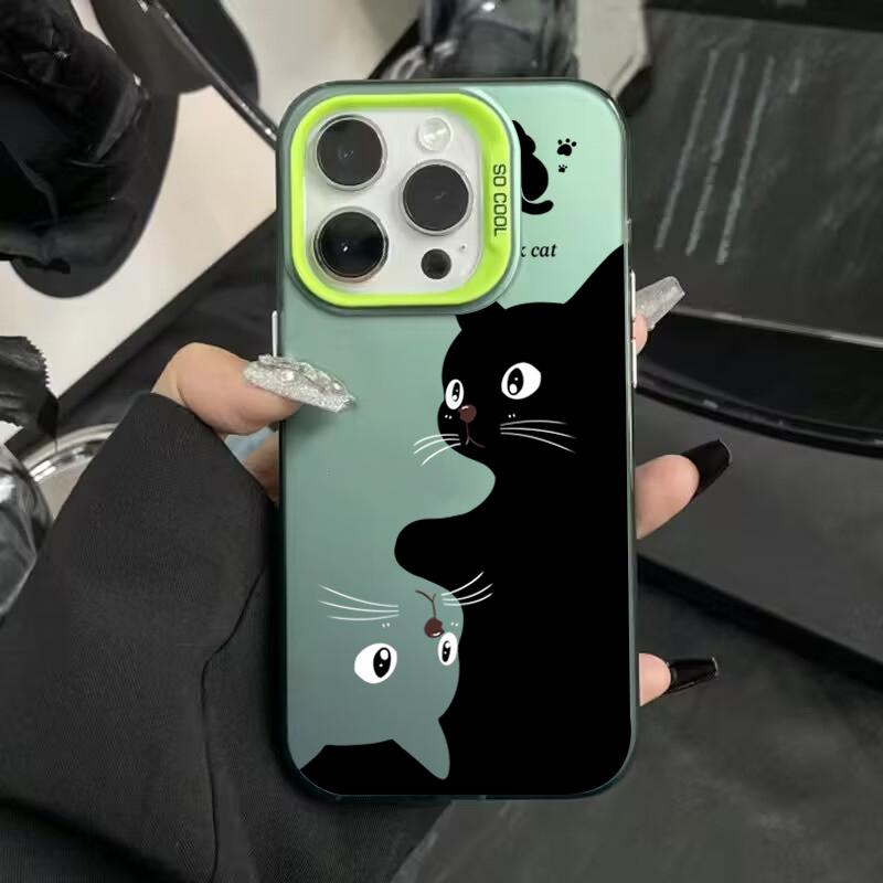 Милый мультяшный чехол для телефона с черным котом для iPhone 16 15 Pro Max 14 13 12 11 Pro Max XS XR 7 8 Plus Противоударный силиконовый мягкий чехол из ТПУ