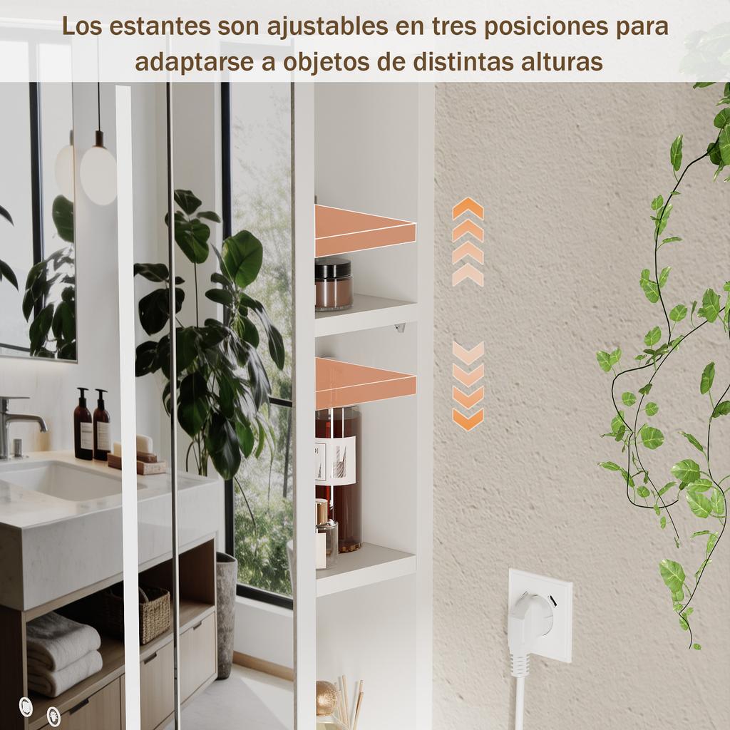 Bathroom Cabinet With Mirror With Charging Station 2AC/2USB 60cm Sensor Light 3 Lighting Adjustable EU Plug Anti Fog Mirror