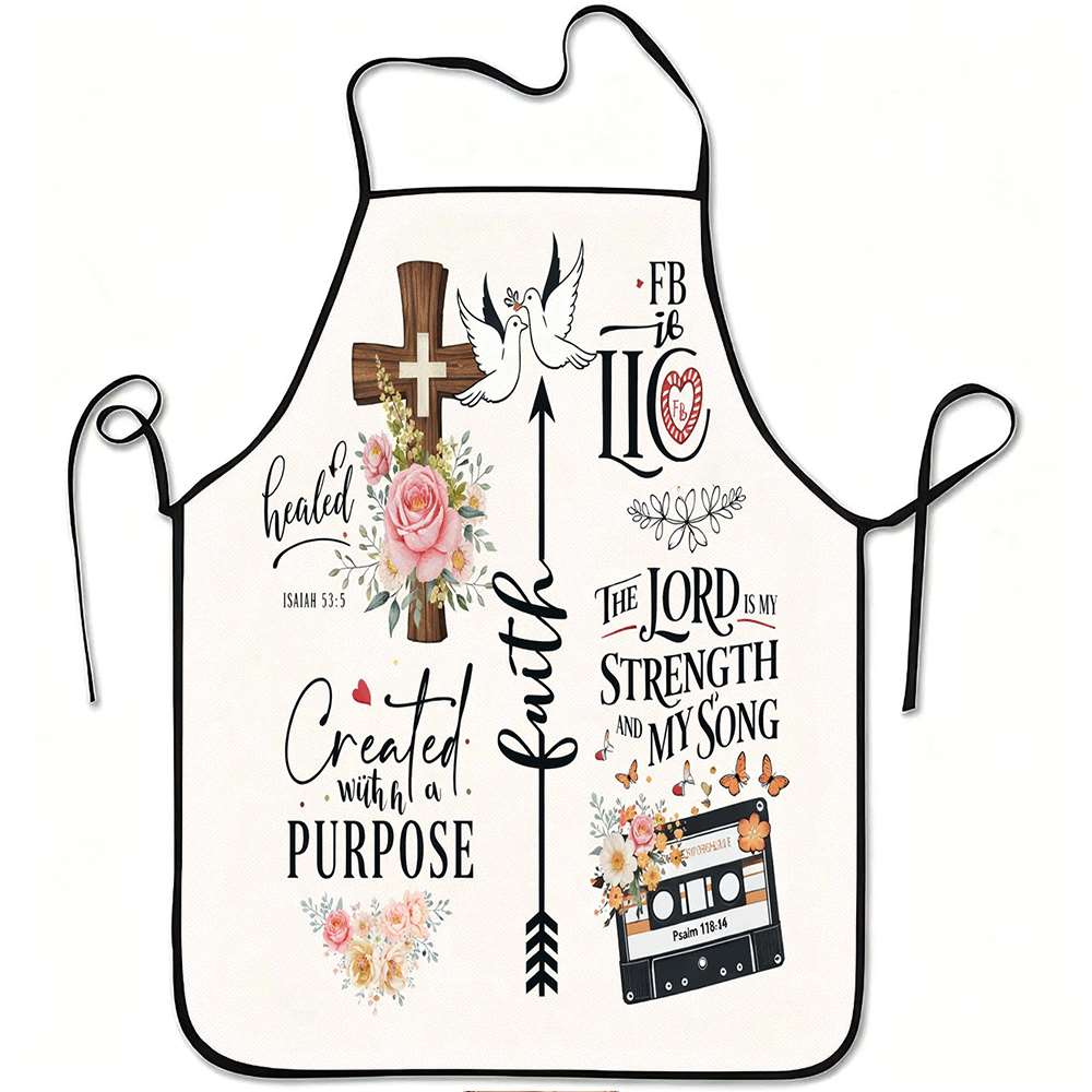 1pc Faith Cross Dove Apron, with Dove And Cross Print - Adjustable Waistband, Durable And Easy to Clean Polyester Material, Suitable for Cooking, Gard