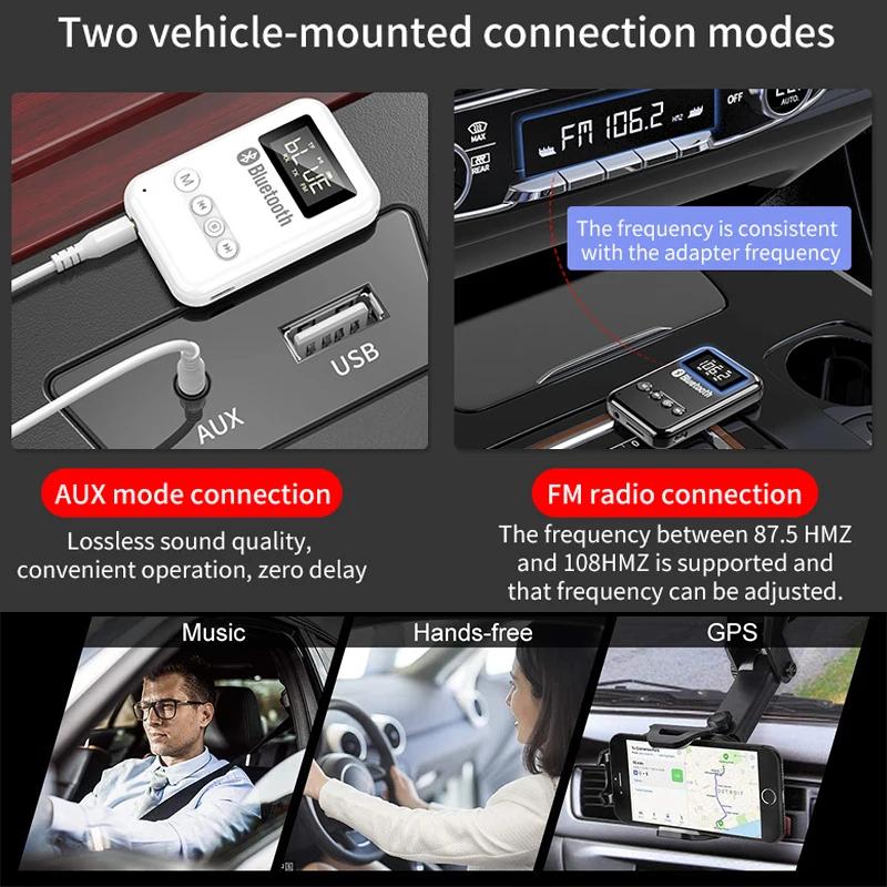 Bluetooth Receiver Transmitter Bluetooth 5.0 Wireless Adapter 3.5mm Jack AUX FM Car Kit Handsfree Call & Mic For PC TV Speaker