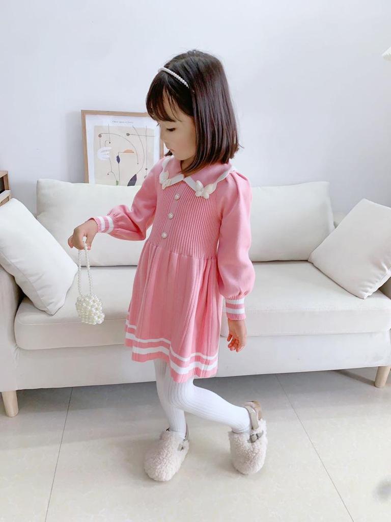 Вязаное платье-свитер для девочек в корейском стиле осень/зима 2023 года — модный, трендовый и милый дизайн принцессы