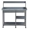 Garden Potting Table, Wooden Workstation Bench w/ Galvanized Metal Tabletop, Drawer, Storage Shelves and Hooks for Patios, Courtyards, Balcony