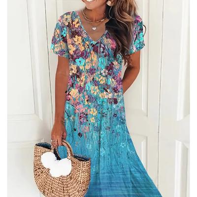 Летняя мода Женское платье с V-образным вырезом и короткими рукавами Ретро с цветочным принтом Сексуальное короткое платье