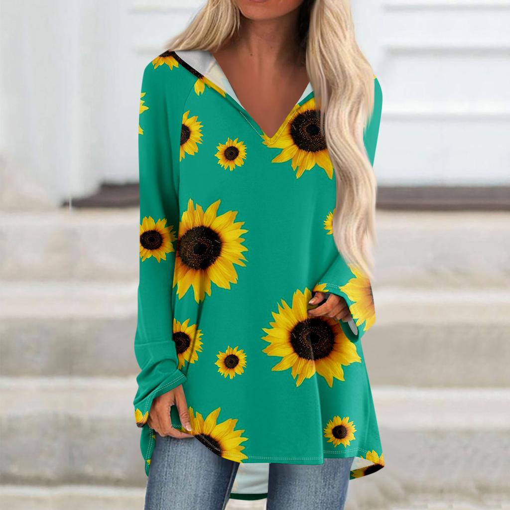 Женские свободные топы с V-образным вырезом и капюшоном с длинными рукавами, повседневные топы, домашние пижамы для отдыха, топы