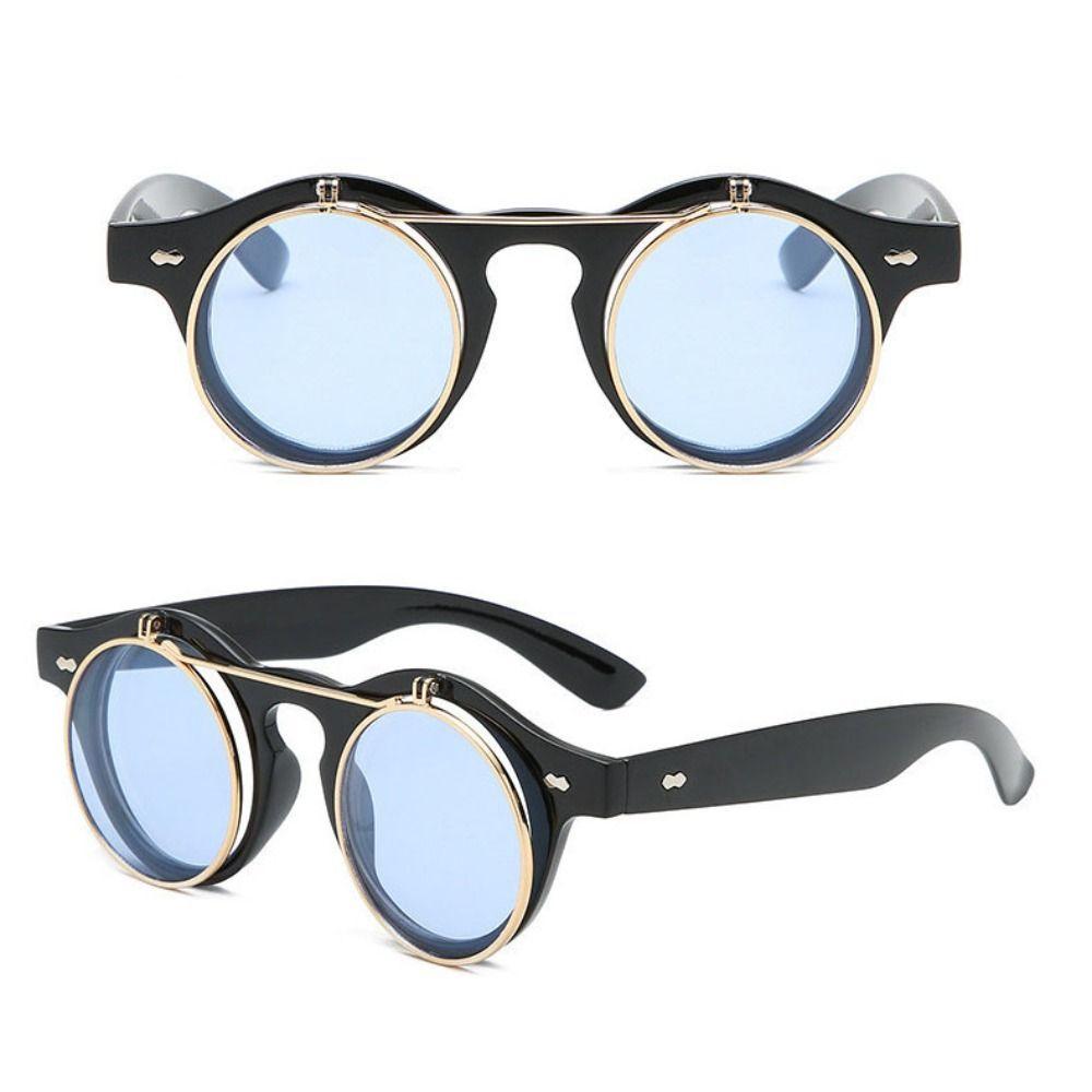 Double Layer Flip Cover Sunglasses Round Frame Driving Glasses Retro Outdoor Sunglasses
