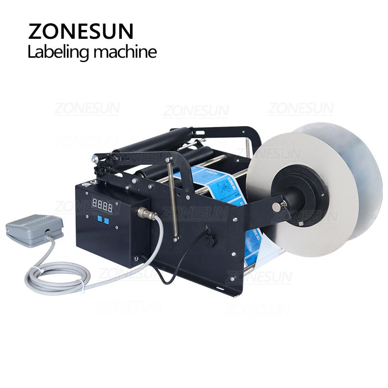 ZONESUN ZS-TB16P Круглая машина для этикетирования бутылок со смарт-электрической педалью для стеклянных, пластиковых бутылок, банок, флаконов. Упаковочная машина для наклеивания стикеров.