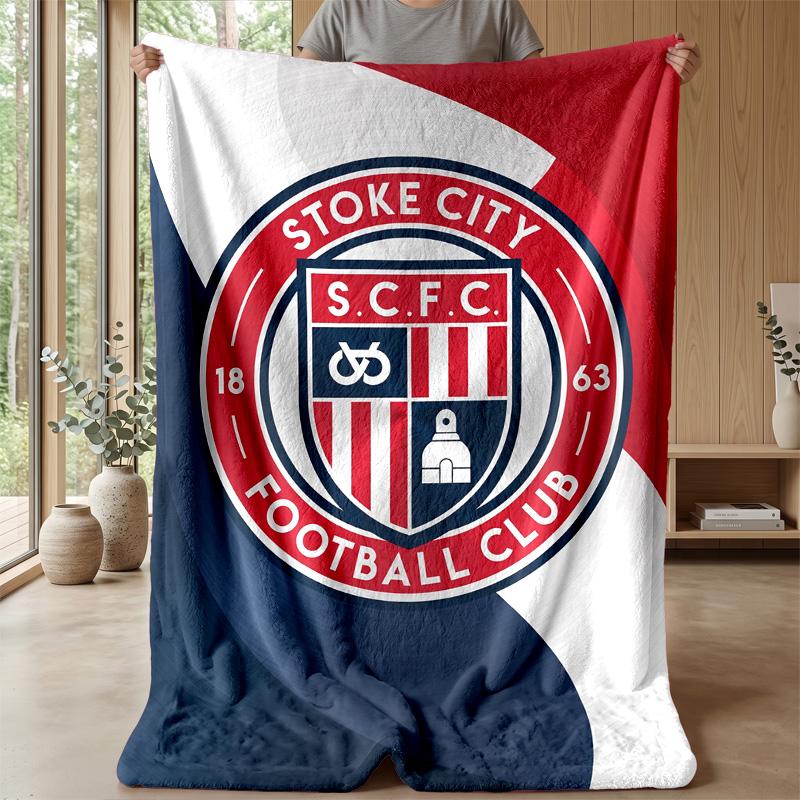 Stoke City Football Print Flannel Blanket, Soft Warm Lightweight Throw Blanket for Sofa Bed Camping