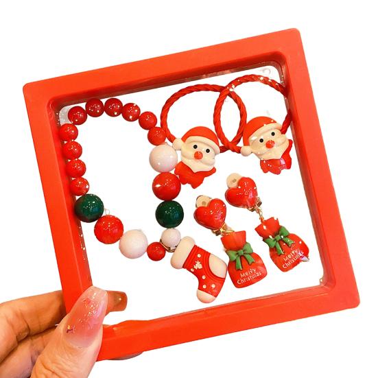 Набор из 5 шт./компл. Рождественский браслет, серьги, набор для рукоделия, детский красочный браслет из бусин ручной работы, шарм в виде Санта-Клауса, оленя, елки, ювелирное украшение, праздничный подарок
