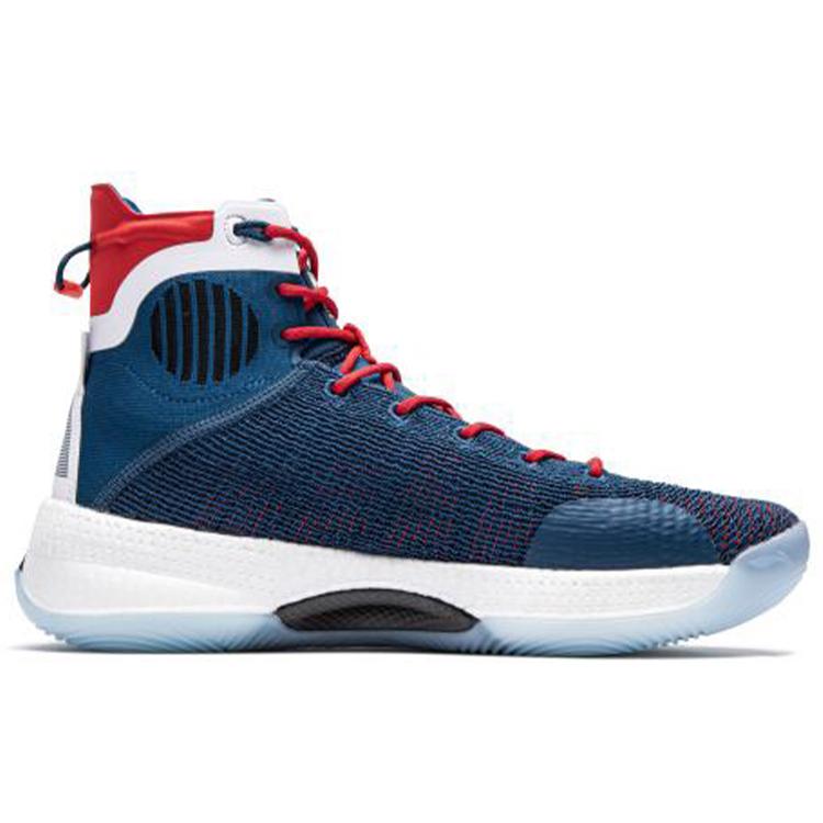 Li Ning YuShuai 13 Тканевая Амортизация Скользкая Устойчивая к Истиранию Высокие Баскетбольные Кроссовки Мужские Сине-Красные ABAP065-12