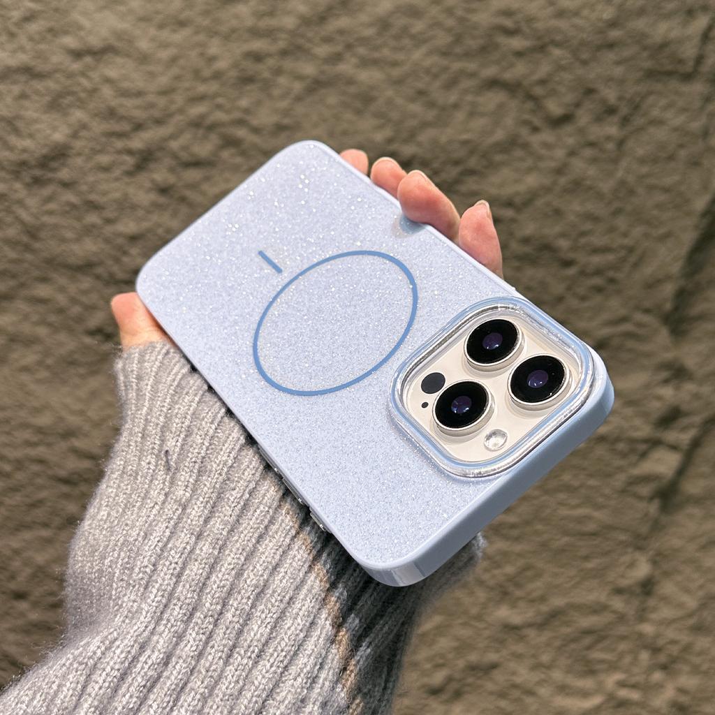 Simple and Suitable for IPhone16Pro Max Apple 15 Mobile Phone Case 13/14 Magnetic Absorbing IMD Flash Powder Thin Circle Soft Case