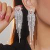 Fashion Long Tassel Love Earrings Female Temperament Luxury Shiny Inlaid Rhinestone Earrings Female Heart-Shaped Earrings 1 Pair