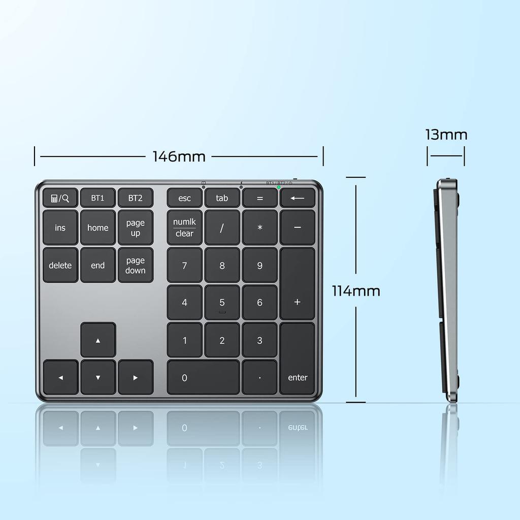 iClever Numeric Keypad Bluetooth Wireless Numeric Keyboard Pantograph Charging Ultra Thin Metal Structure Numlock Interlocking Connectable To Up To 2