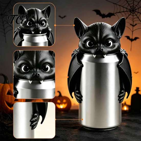 Halloween Table Decor Bat Can Cover for Standard Soda Cans, 3D Printed Reusable Drink Topper Lids with Eyes & Wings, Novelty Dustproof Cap Parties
