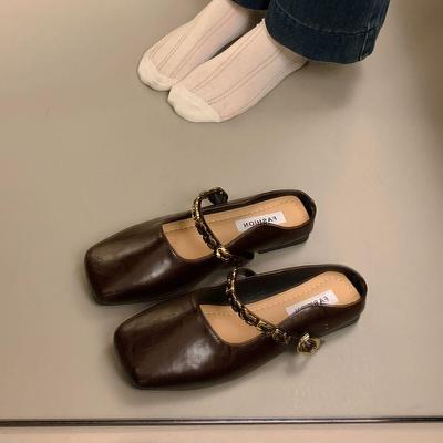 Женские летние полушлепанцы баотоу 2025: Туфли Мэри Джейн на плоской подошве во французском стиле