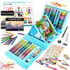 KINSPORY Drawing Set for Art Watercolor Colored and Crayons School Art Case Gift for Budding Girls Play 290-Piece Children, Set, Double-Sided Easel,