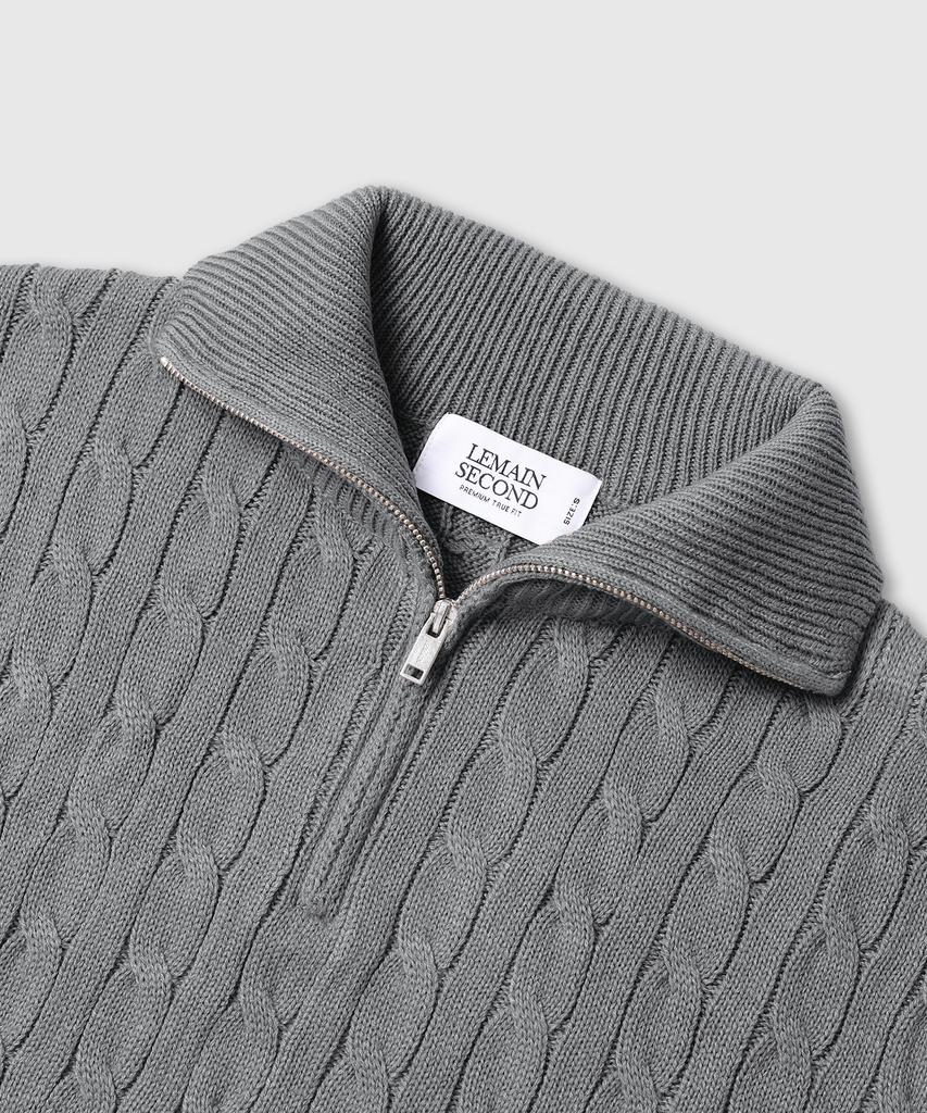 LEMAIN SECOND Oversized Voluminous Washable Half-Zip Cable Knit [Gray]