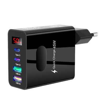 45 Вт USB C зарядное устройство 4 порта быстрая зарядка цифровой дисплей мобильный телефон адаптер для iPhone 16 15 Xiaomi Huawei QC 3.0 настенное зарядное устройство PD