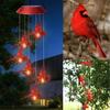 Solar Powered LED Red Bird Wind Chime Color-Changing Light Garden Decor