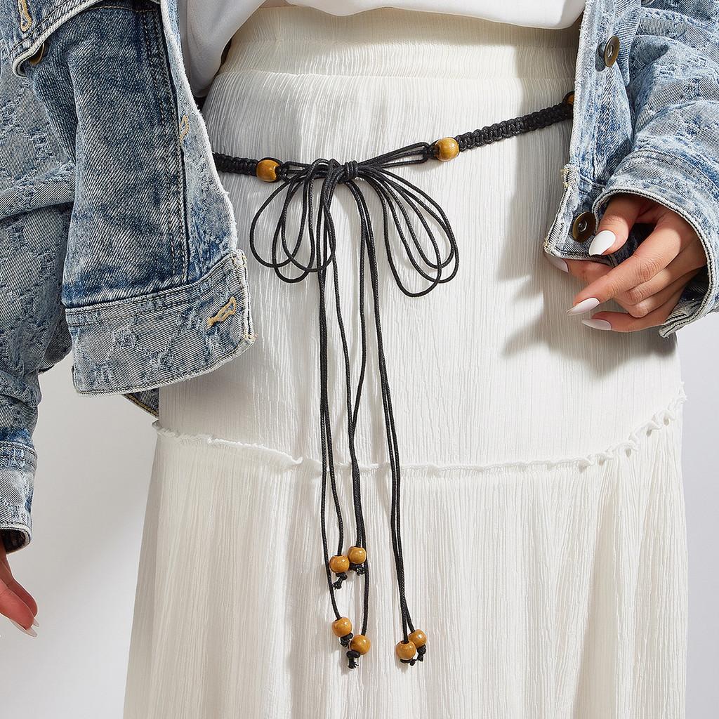 Богемный этнический хлопково-льняной пояс с узлом в качестве застежки для летних модных аксессуаров