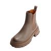 Cow Leather Winter Shoes Thick Med Heels Handsome Slip On Chelsea Boots Platform Women Ankle Boots