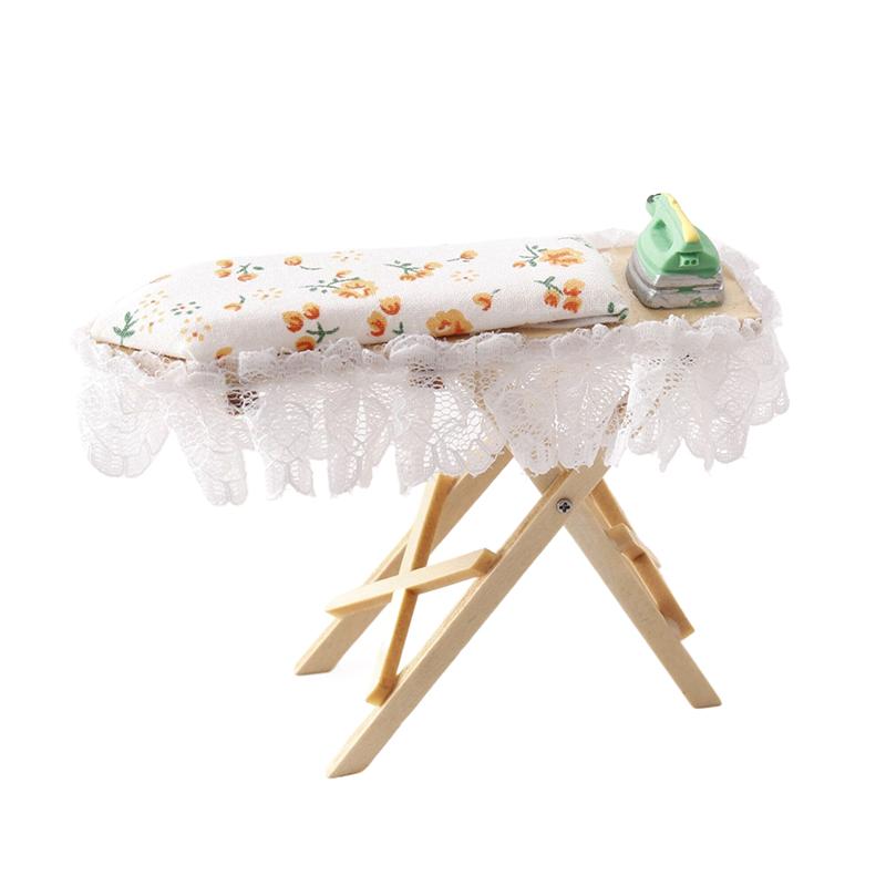 1:12 Миниатюрная деревянная гладильная доска для кукольного домика Мини-утюг Мебель Модель Швейная жизненная сцена Декор Игрушка Микросцена Реквизит