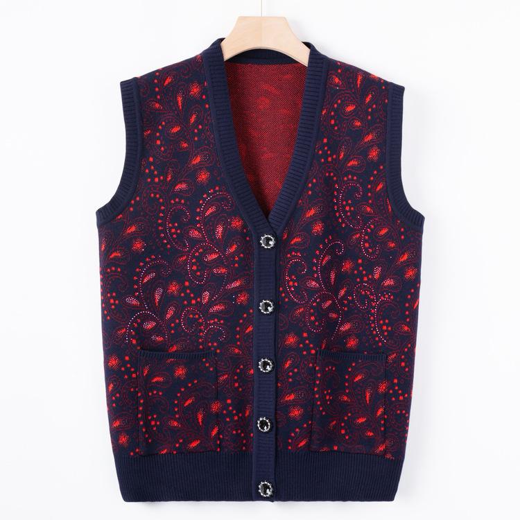 Middle-aged and Elderly Knitted Sweater Vest for Women 50 Years Old 60 Mother Wear Autumn Sweater Vest Grandma New Warm Cardigan