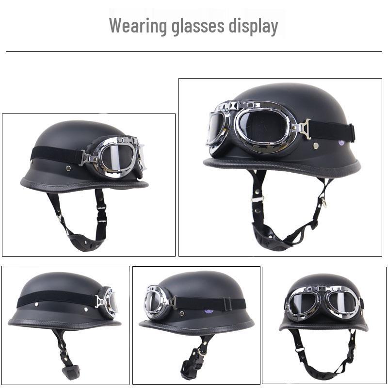 Retro DOT-Certified Half Motorcycle Helmet with Goggles for Outdoor Riding