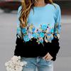 Tops For Women Color Blocked Flower Plants Print Round Neck Long Sleeve T-shirt Fall Casual Slim Pullover Women's Long Sleeve Top