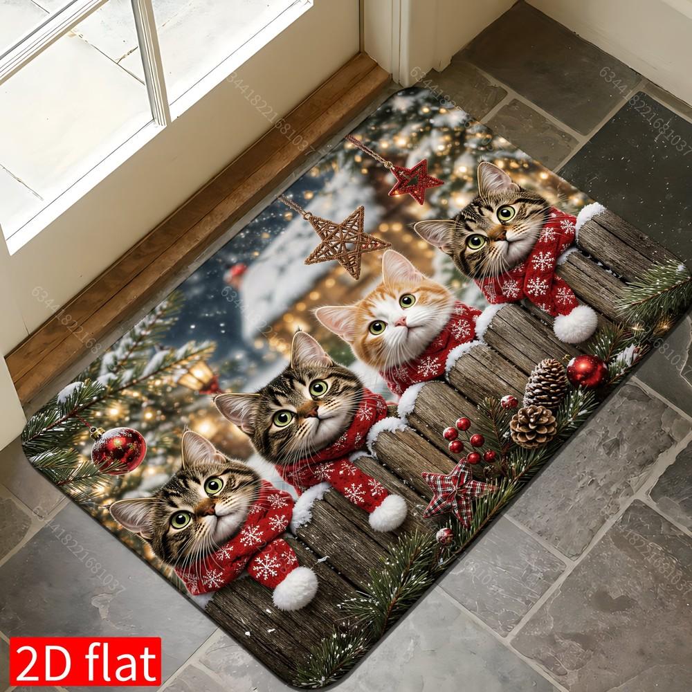 1pc Adorable Kitten Non-Slip Suitable for Doorway, Soft Machine-Washable Indoor Mat with Cat, Suitable for Christmas Home Decor, Entryway for Cat Love