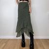 Women Vintage Floral Print Midi Skirt Boho High Waist Ruffled Mesh Double Layer Long Skirt Grunge Fairycore 90s Streetwear