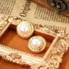 Серьги-пусеты из меди с золотым покрытием, винтажные, с жемчугом - Элегантный ретро-стиль Гонконга для женщин