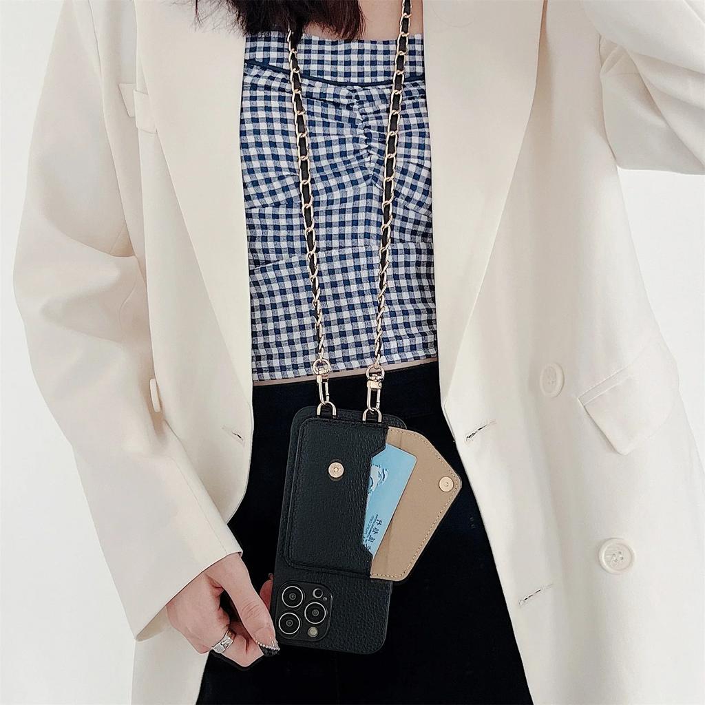 Чехол-кошелек на шнурке через плечо для iPhone 16 15 14 13 12 11 Pro Max XR XS 8 7 SE 2 3 с держателем для карт, цепочкой, шнурком, сумкой-чехлом