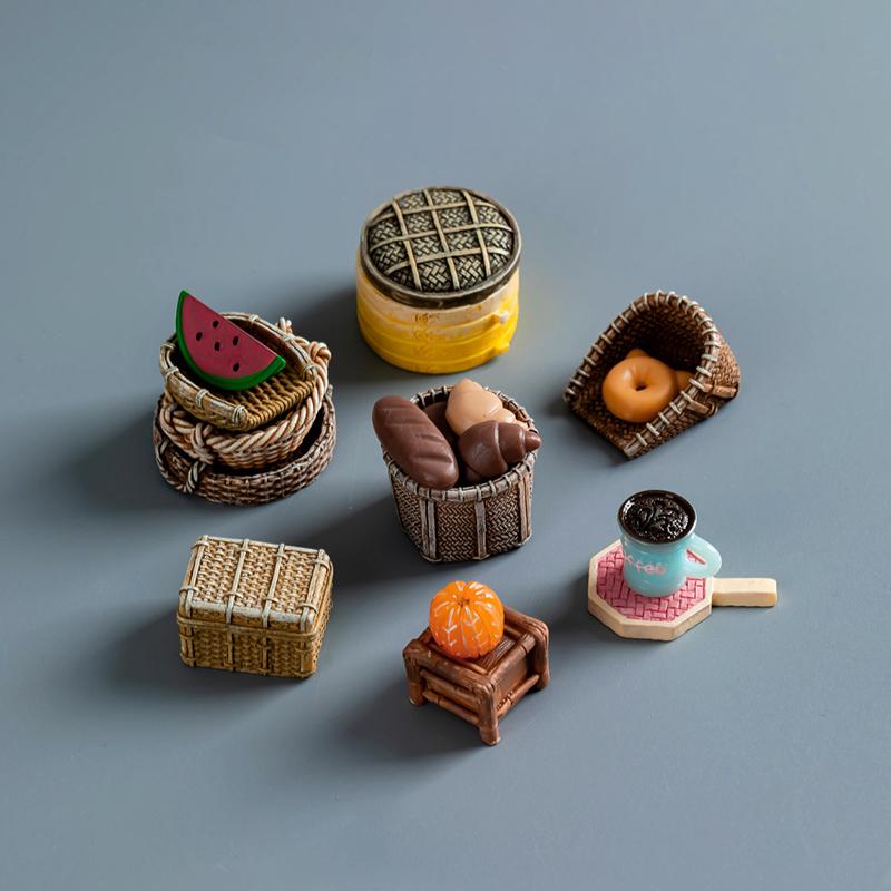 3 шт./компл. кукольный домик миниатюрная смоляная плетеная корзина для хранения продуктов корзина для пикника мебель модель для кукольного домика аксессуары украшения