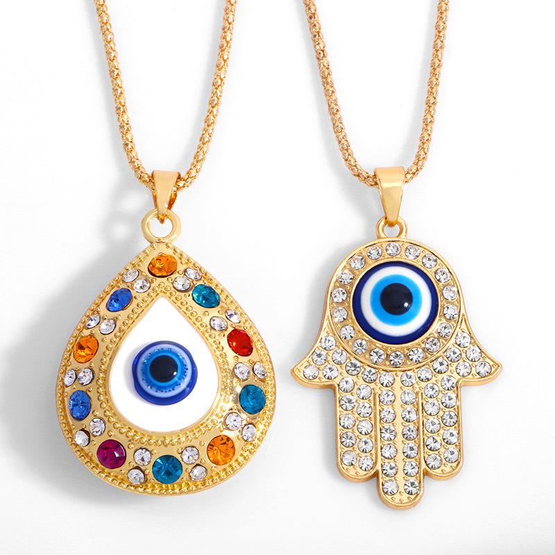 Alloy Fatima Hand Necklace Turkey Blue Eye Diamond Jewelry Sweater Chain