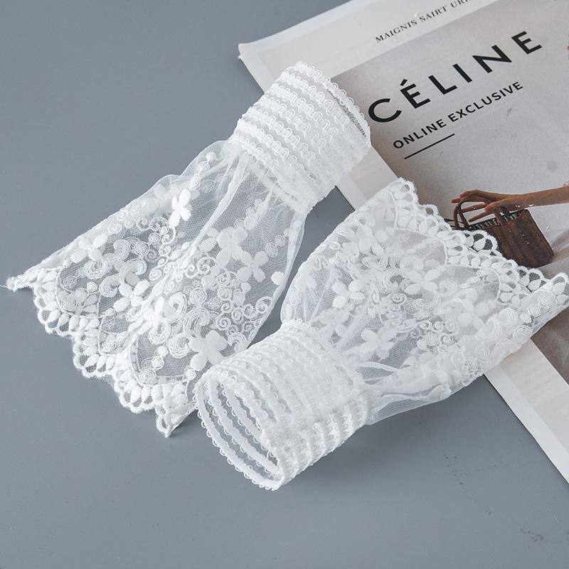 White Lace Floral Sweater Fake Sleeves for Womens Detachable Sleeved Horn Cuffs Embroidery Clothing Accessories