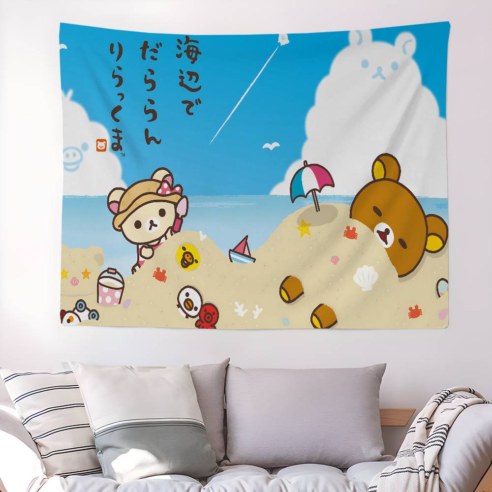 RRilakkuma Cartoon Anime Printed Large Wall Tapestry Art Science Fiction Room Home Decor Decor Blanket