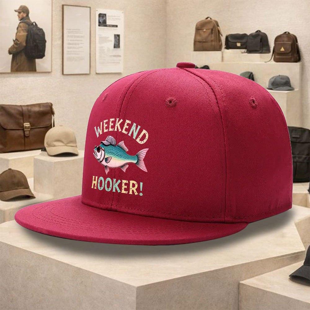 Weekend Hooker Fishing Graphic Flat Brim Baseball Cap Polyester Snapback Hat Casual Unisex Adult Teen Outdoor