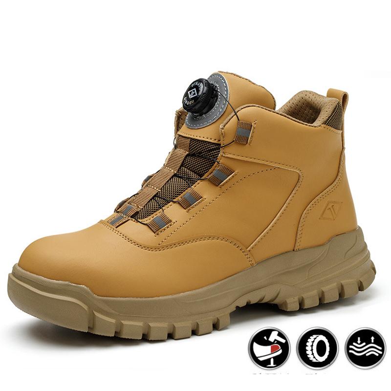 Men Winter Boots Work Safety Shoes Rotating Buttons Men Boots Steel Toe Cap Indestructible Shoes Puncture-Proof Industrial Shoes